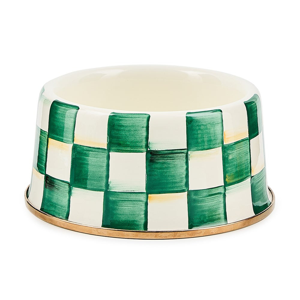 Emerald Check Medium Pet Dish | MacKenzie-Childs