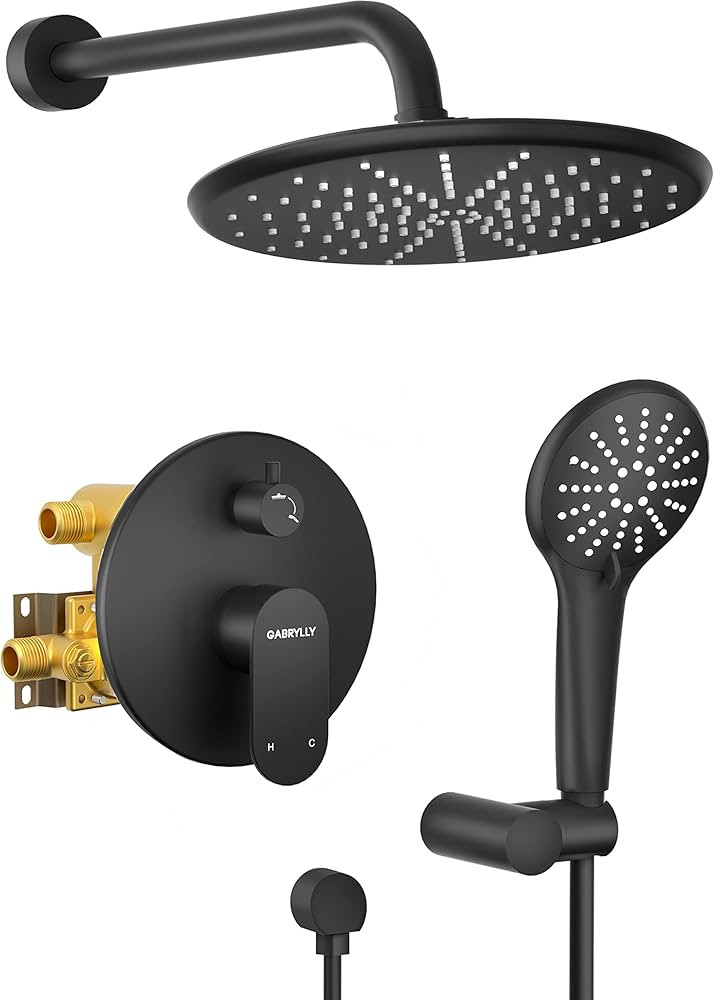 Gabrylly Shower System Matte Black, 8" Rain Shower Head with 3-Setting handheld Shower Faucets Se... | Amazon (US)