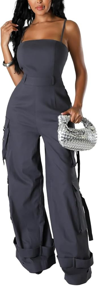 Womens Cargo Jumpsuit Sexy One Piece Outfit Wide Leg Romper Multi Pockets Overalls | Amazon (US)