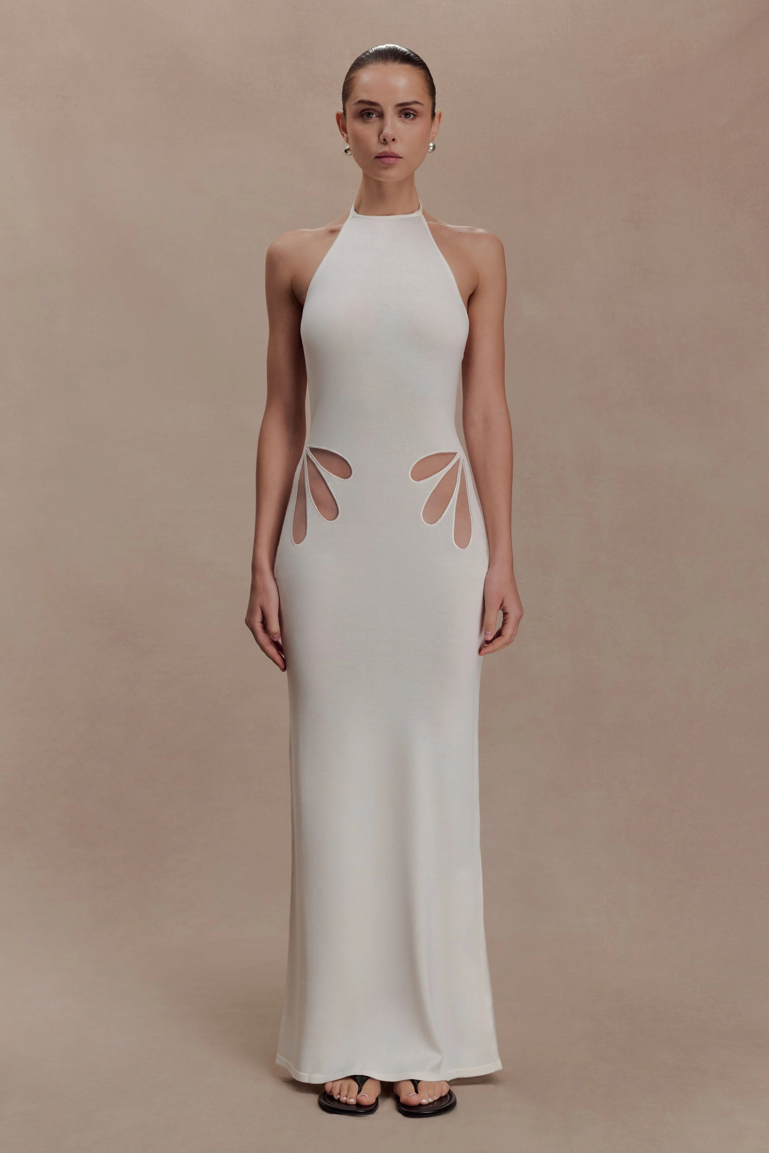 Knit Halter Maxi Dress - White | MESHKI US