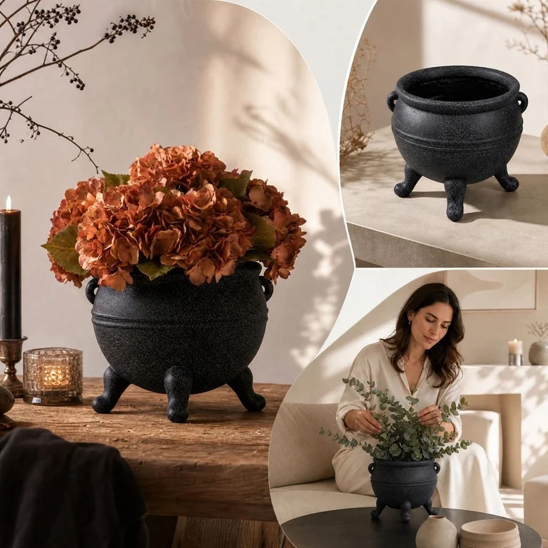 LOWLHOME Witch Cauldron Planter, Black Cauldron Flower Pot for Indoor Outdoor, Halloween Decorati... | Walmart (US)