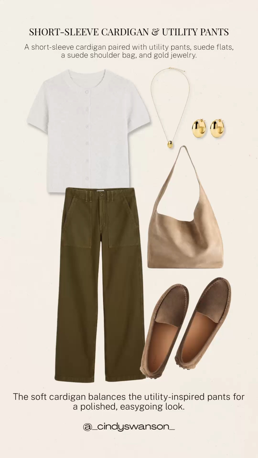 A short-sleeve cardigan is such a versatile piece for adding a little polish without feeling too dressed up. I love it paired with olive utility pants, suede loafers, and a soft neutral shoulder bag—the relaxed pants keep the look easy while the cardigan adds just enough structure.

💡 LTK MADE EASY
❤️ Heart = Support my posts!
🔖 Save = Get sale & restock alerts
📋 Lists = Keep favorites organized
📲 Share = Send lists and products to a friend. Hello, Christmas List!
💬 Comment = Ask me anything about what I’m wearing. :-)

#LTKootd #LTKOver40 #LTKgrwm