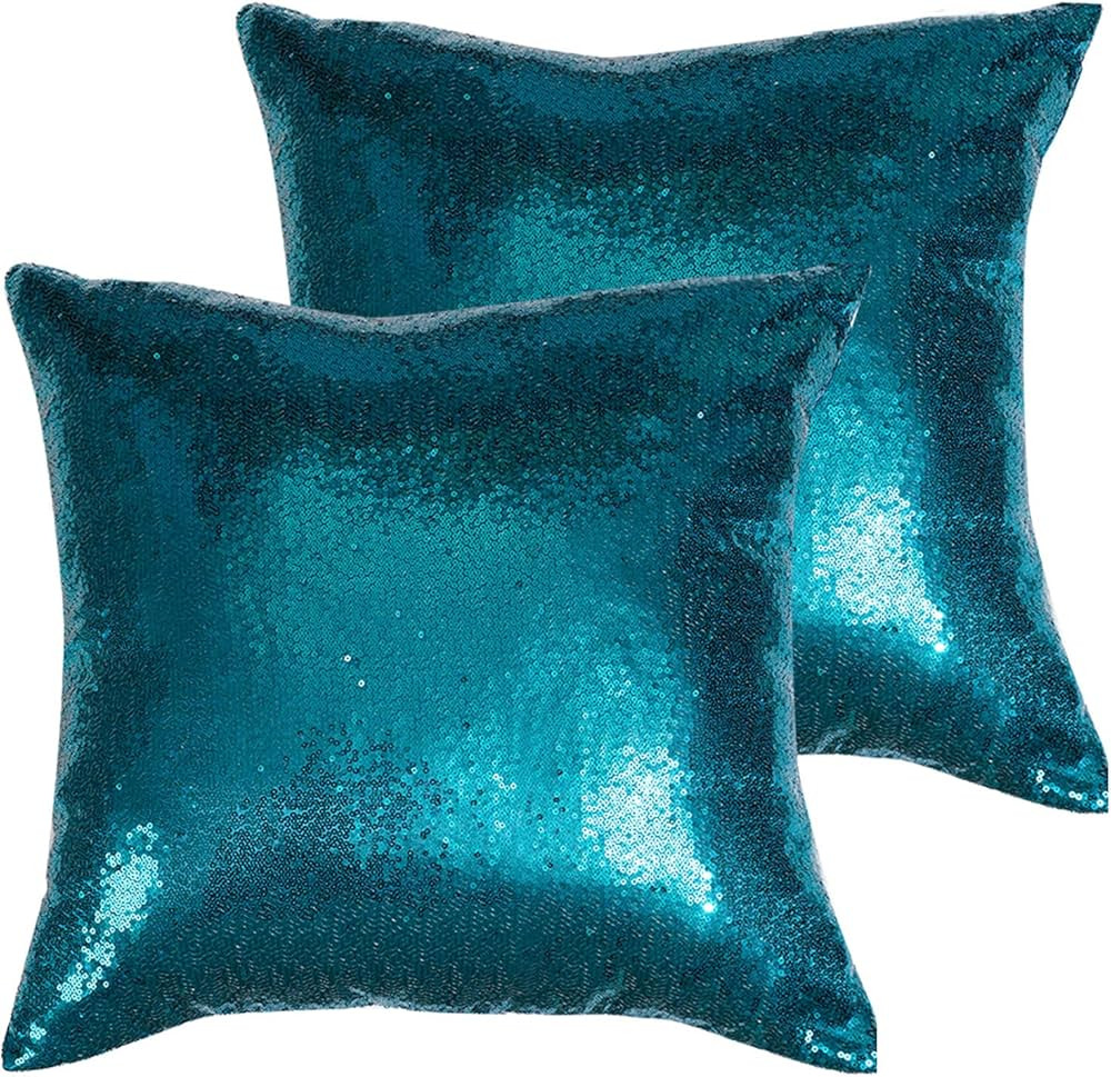 Poise3EHome 20x20inches Teal Throw Pillow Covers Sequin Decorative Pillow Cases for Couch, Bed, L... | Amazon (US)