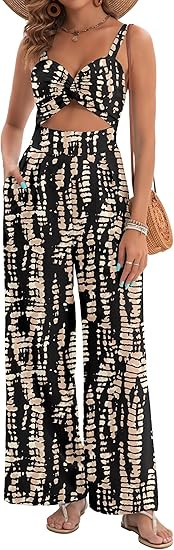 AGERWAY Womens Summer Jumpsuits Dressy Sexy V Neck Twist One Piece Outfits Sleeveless Casual Wide... | Amazon (US)