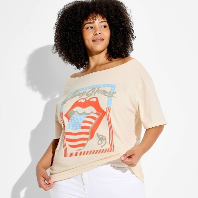 Women's Rolling Stones Americana Short Sleeve Graphic T-Shirt - Cream 2X | Target