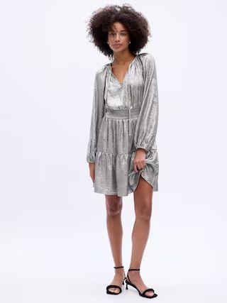 Smocked Shine Splitneck Mini Dress | Gap Factory