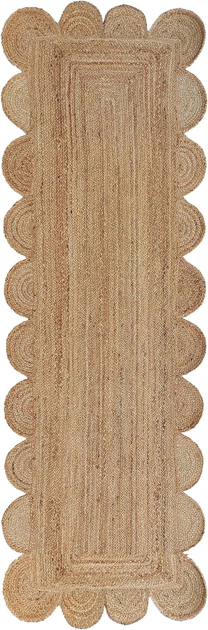 Scalloped Natural Jute Area Rug, Natural Color (2'X6') | Amazon (US)