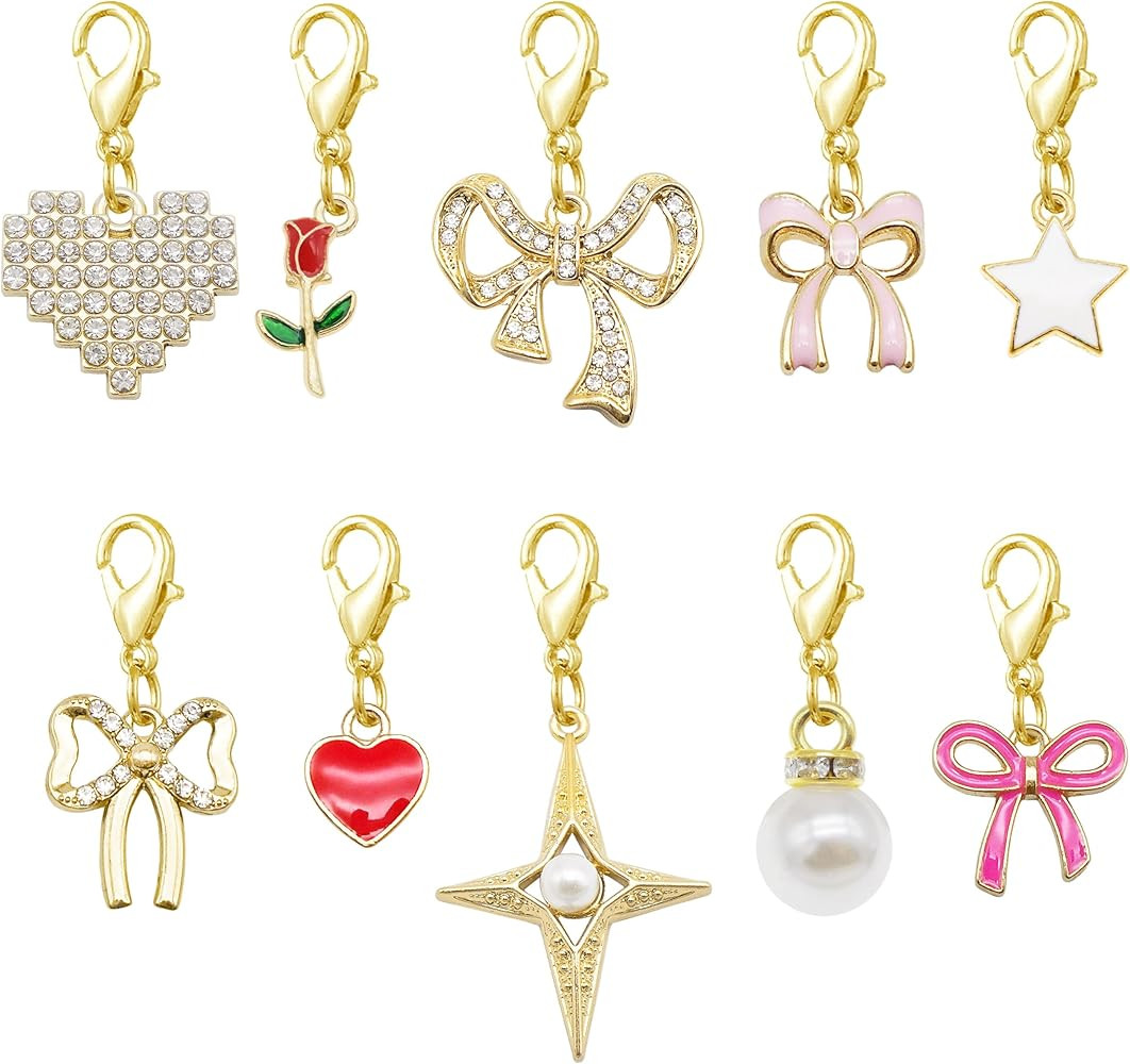Julie Wang 20PCS 10 Styles Gold Tone Shoe Charms for Sneakers Shoes Laces Decoration Bow Pendant ... | Amazon (US)