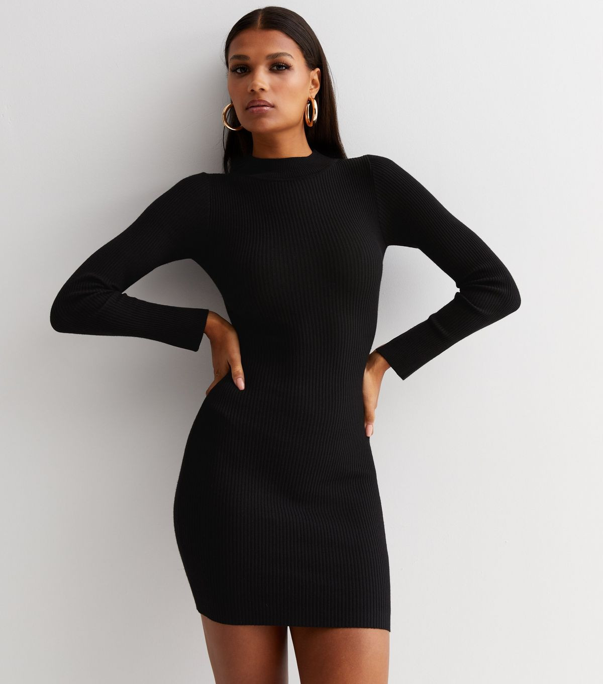 Black Stand Neck Long Sleeve Bodycon Mini Dress | New Look | New Look (UK)