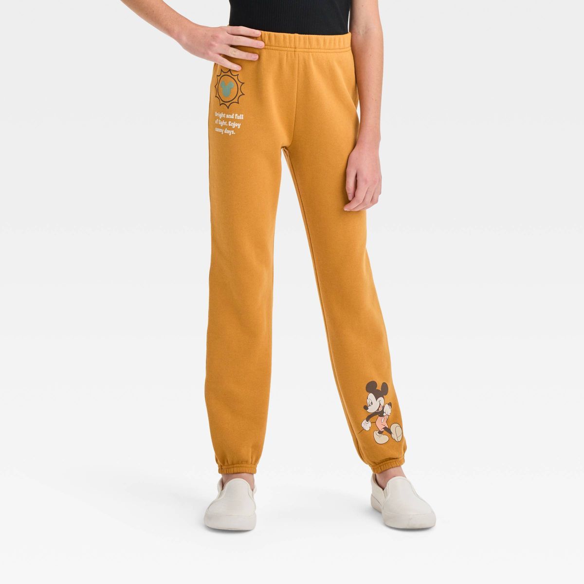 Girls' Disney Mickey & Friends Nature Dreamy Fleece Athletic Jogger Pants - Light Brown | Target