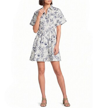 Sophia Shell Print Collar Short Sleeve Printed Poplin Dress | Dillard's