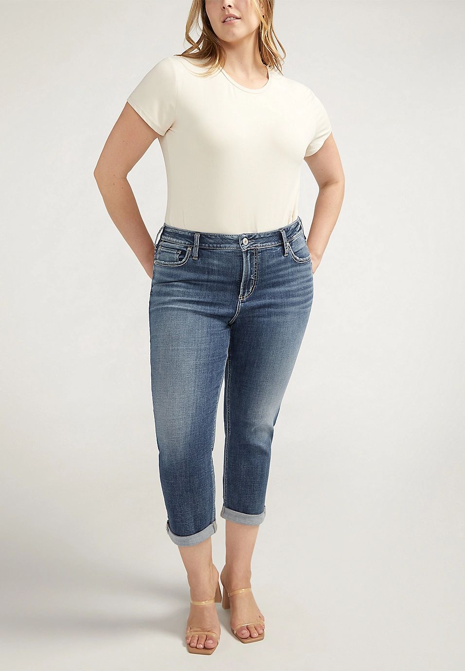 Plus Size Silver Jeans Co.® Elyse Curvy Mid Rise Luxe Stretch Thick Stitch Cropped Jean | Maurices