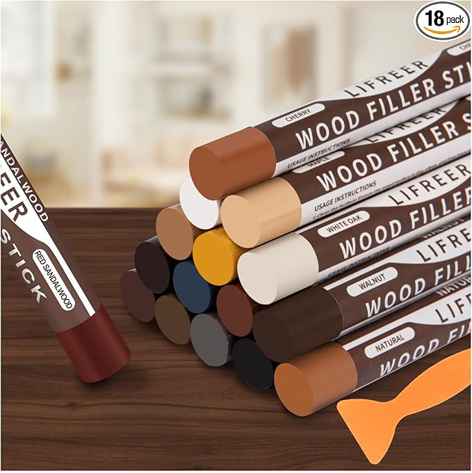 Lifreer Wood Filler Sticks,16 Colors Wood Crayons for Scratches, Scuffs, Cracks, Stains and Holes... | Amazon (US)