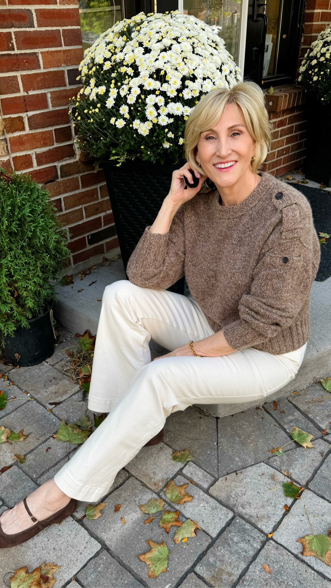 Nothing beats an outfit that feels as good as it looks. 🤍 A cropped cashmere sweater, crisp white jeans, and velvet ballet flats — simple, cozy, and just polished enough for real life.

#LTKSeasonal #LTKOver40 #LTKootd