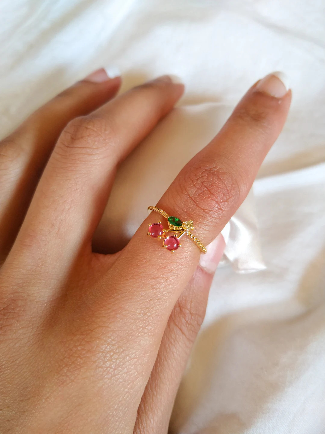 Cherry 16k Gold Plated Brass Cubic Fruit Ring Adjustable - Etsy Canada | Etsy (CAD)