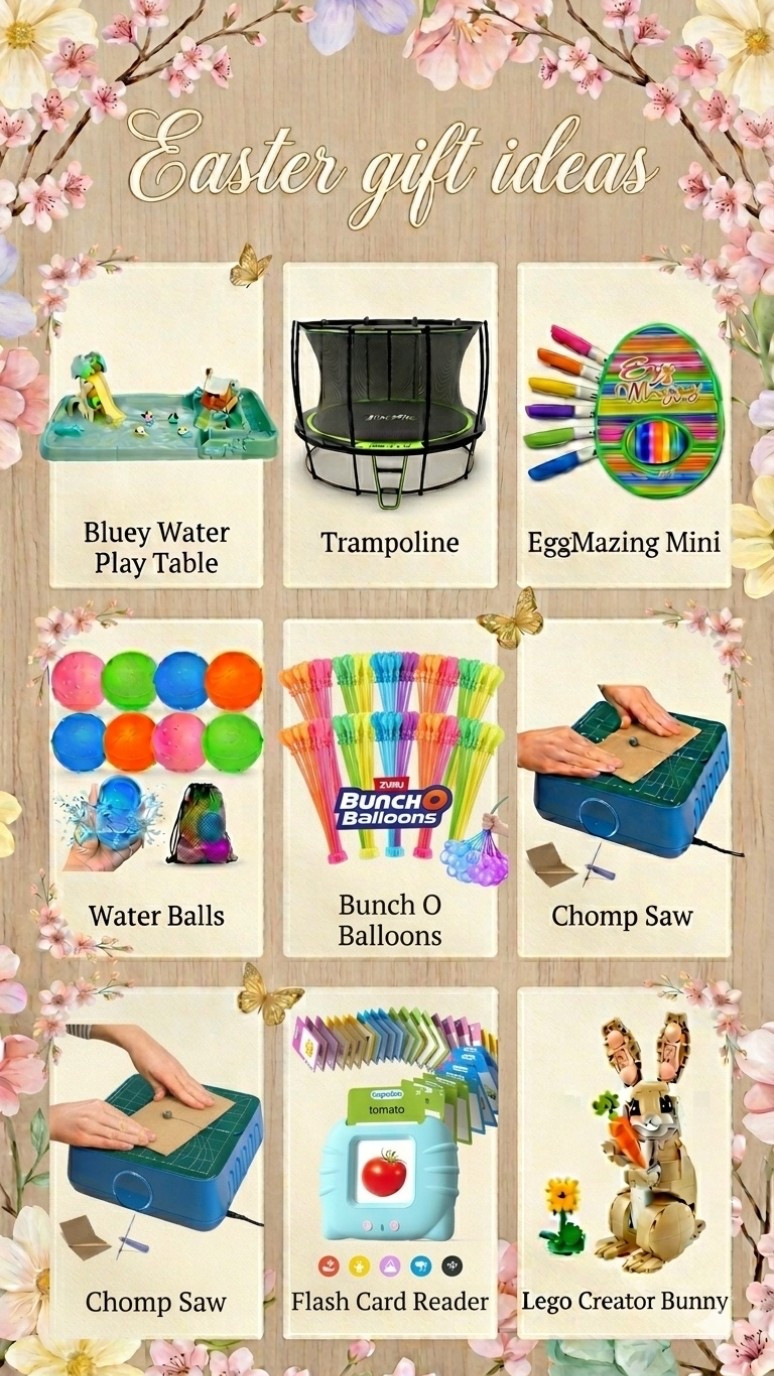 Easter basket gift ideas for kids! 

Great STEM, Montessori and active toys for Easter gifts! 

Bluey water table, water table, trampoline, egg decorating, water balloons, kids saw, chomp saw, flash card reader, Lego set, bunny Lego set, kids gift ideas, Easter basket 

#LTKSeasonal #LTKKids