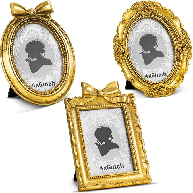 Vicenpal 3 Pcs Tiny Picture Ornate Frames Small Vintage Oval Picture Frames Gold Vintage Baroque ... | Amazon (US)