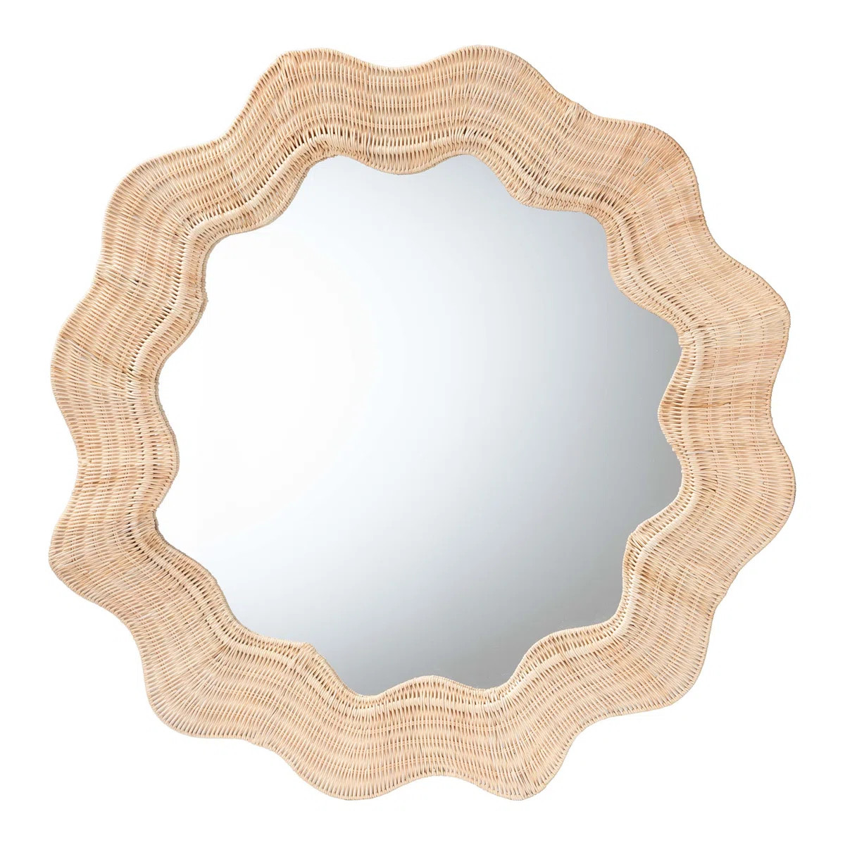 Bali & Pari Hasana Coastal Scalloped Natural Rattan Round Accent Wall Mirror | Wayfair North America