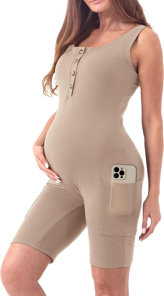 SUNNYBUY Women's Maternity Romper Jumpsuit Sleeveless Shorts Workout Shapewear Button Down Bodysu... | Amazon (US)