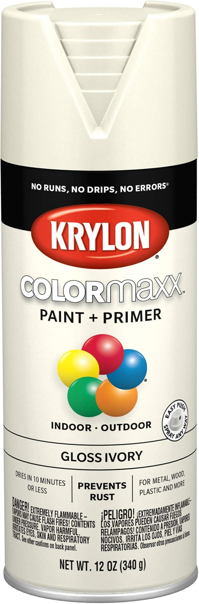 Krylon K05524007 COLORmaxx Spray Paint and Primer for Indoor/Outdoor Use, Gloss Ivory | Amazon (US)