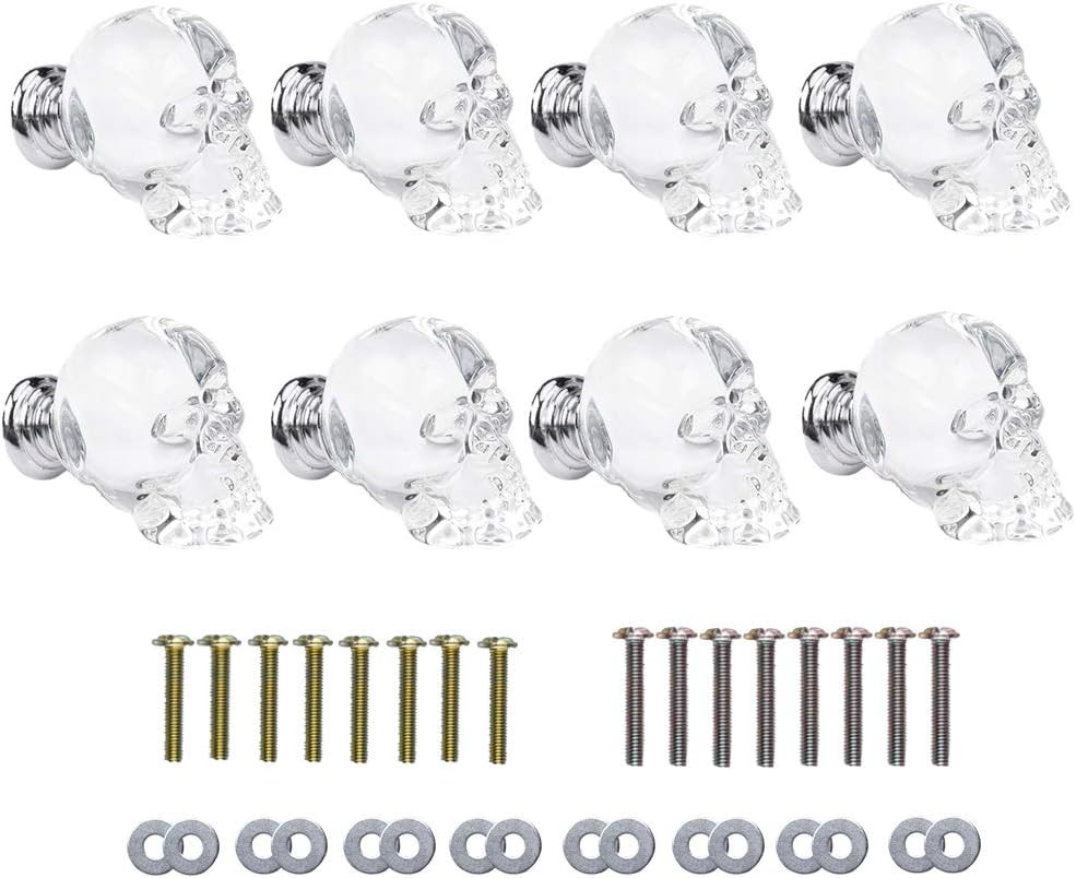SHINY HANDLES 8pcs Clear Crystal Skull Wardrobe Knob Aluminium Alloy Base,1.7x1.5inch, Factory Su... | Amazon (US)