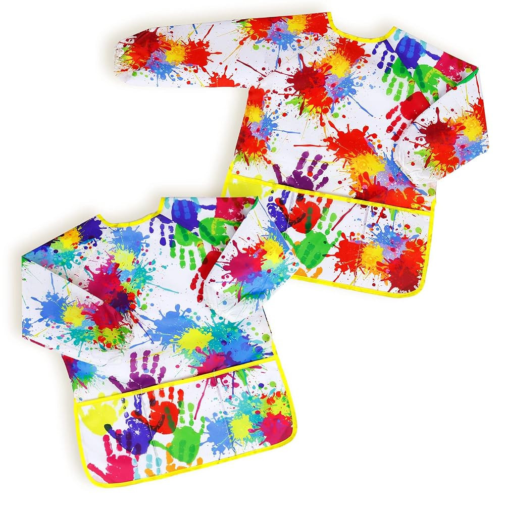 2 Pack Long Sleeve Kids Art Smock, Waterproof Child Painting Apron, With 3 Pocket for Toddle Boy ... | Amazon (US)