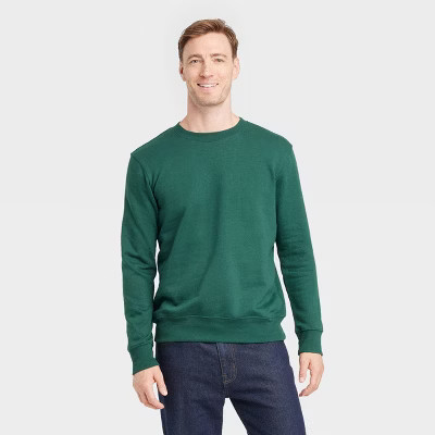 Men's Regular Fit Crewneck Pullover Sweatshirt - Goodfellow & Co™ Green L | Target