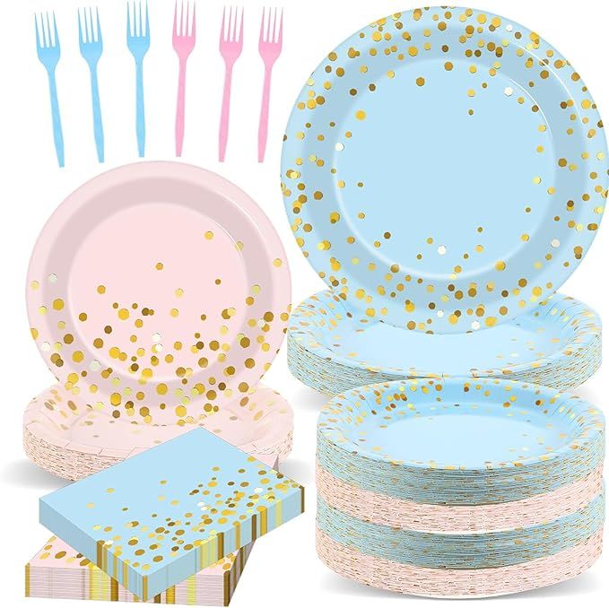 192PCS Gender Reveal Party Supplies Baby Shower Party Tableware Gender Reveal Plates and Napkins ... | Amazon (US)