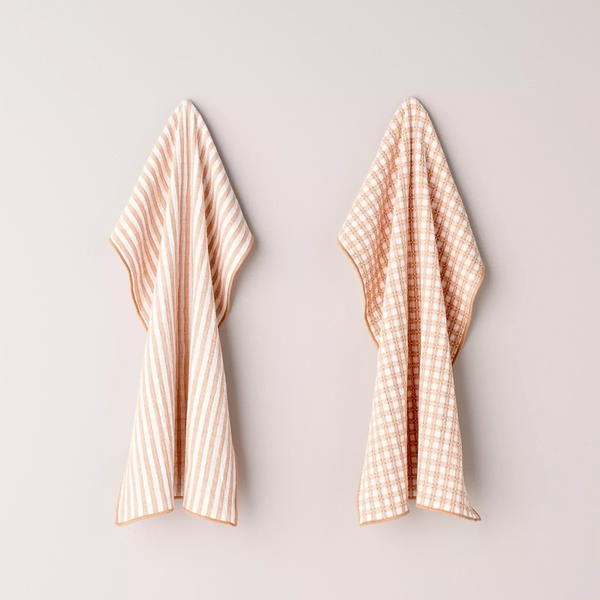 2ct Reversible Textured Gingham/Stripe Kitchen Towel Set Blush - Hearth & Hand™ with Magnolia | Target