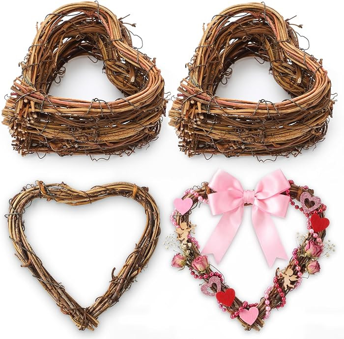 Daifunli 18 Pcs Valentine's Day 4" Heart Shaped Grapevine Wreath Wooden Heart Wreath Frame Natura... | Amazon (US)