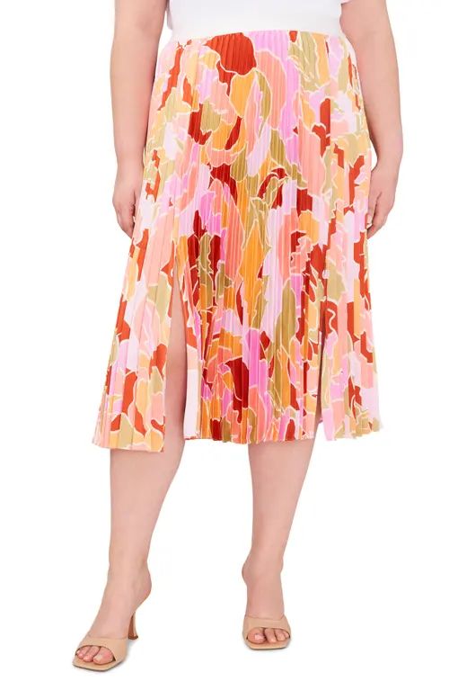 halogen(r) Abstract Print Double Slit Pleated Midi Skirt in Canyon Sunset at Nordstrom, Size 3X | Nordstrom