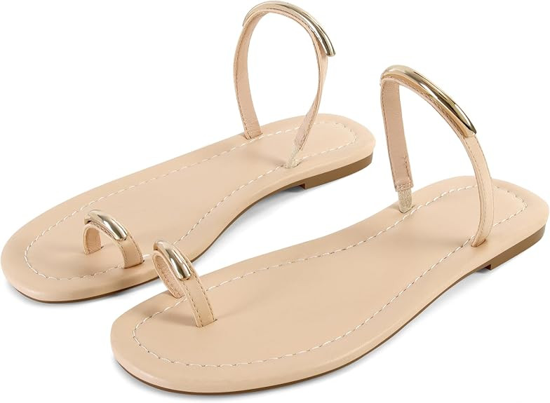 SOVANYOU Toe Loop Sandals for Women Flat Strappy Nude Sandals Dressy Comfortable Toe Ring Sandal ... | Amazon (US)
