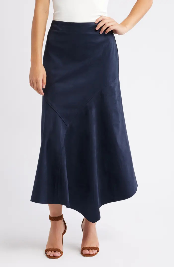 Asymmetrical Hem Faux Suede Midi Skirt | Nordstrom