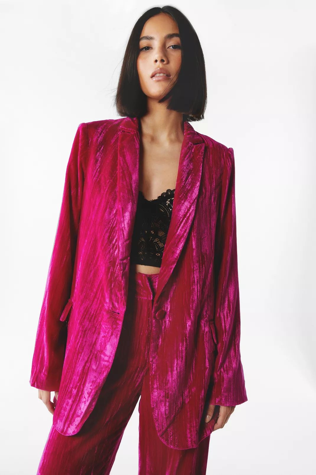 Velvet V Neck Oversized Blazer | Nasty Gal (US)