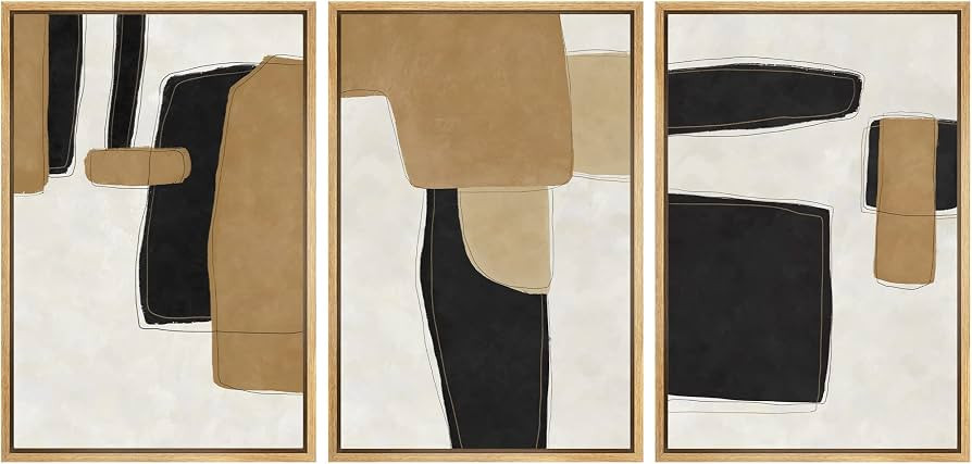 SIGNWIN Framed Canvas Print Wall Art Set Mid-Century Brown Black Polygon Landscape Abstract Shape... | Amazon (US)