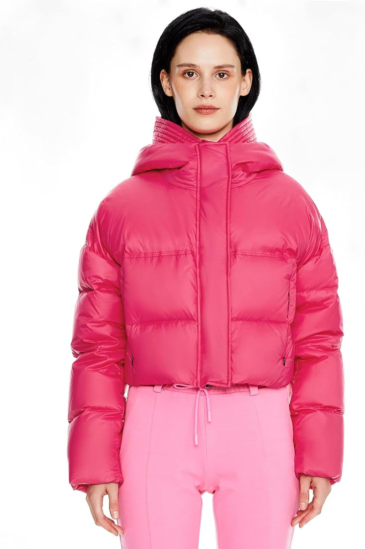 Orolay Women's Cropped Puffer Jacket Lightweight Short Down Coat with Hood Long Sleeves | Amazon (US)