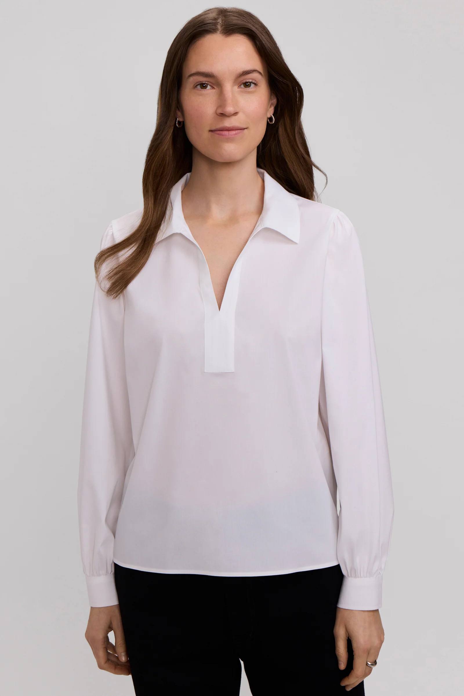 Alix Stretch Cotton Long Sleeve Popover Shirt | Foxcroft