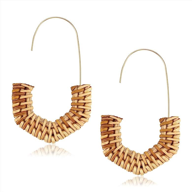 Rattan Earrings for Women Handmade Straw Wicker Braid Hoop Earrings Lightweight Wire Drop Dangle ... | Amazon (US)