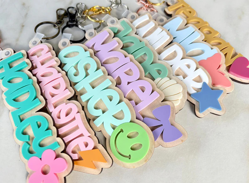 Personalized Backpack Tag, Flower School Name Tag, Lunch Bag Tag, Bow Backpack Name Tag, School K... | Etsy (US)