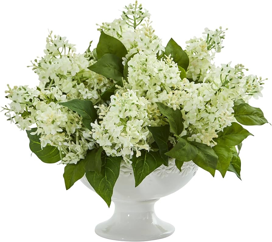 Nearly Natural Lilac Artificial White Vase Silk Arrangements | Amazon (US)