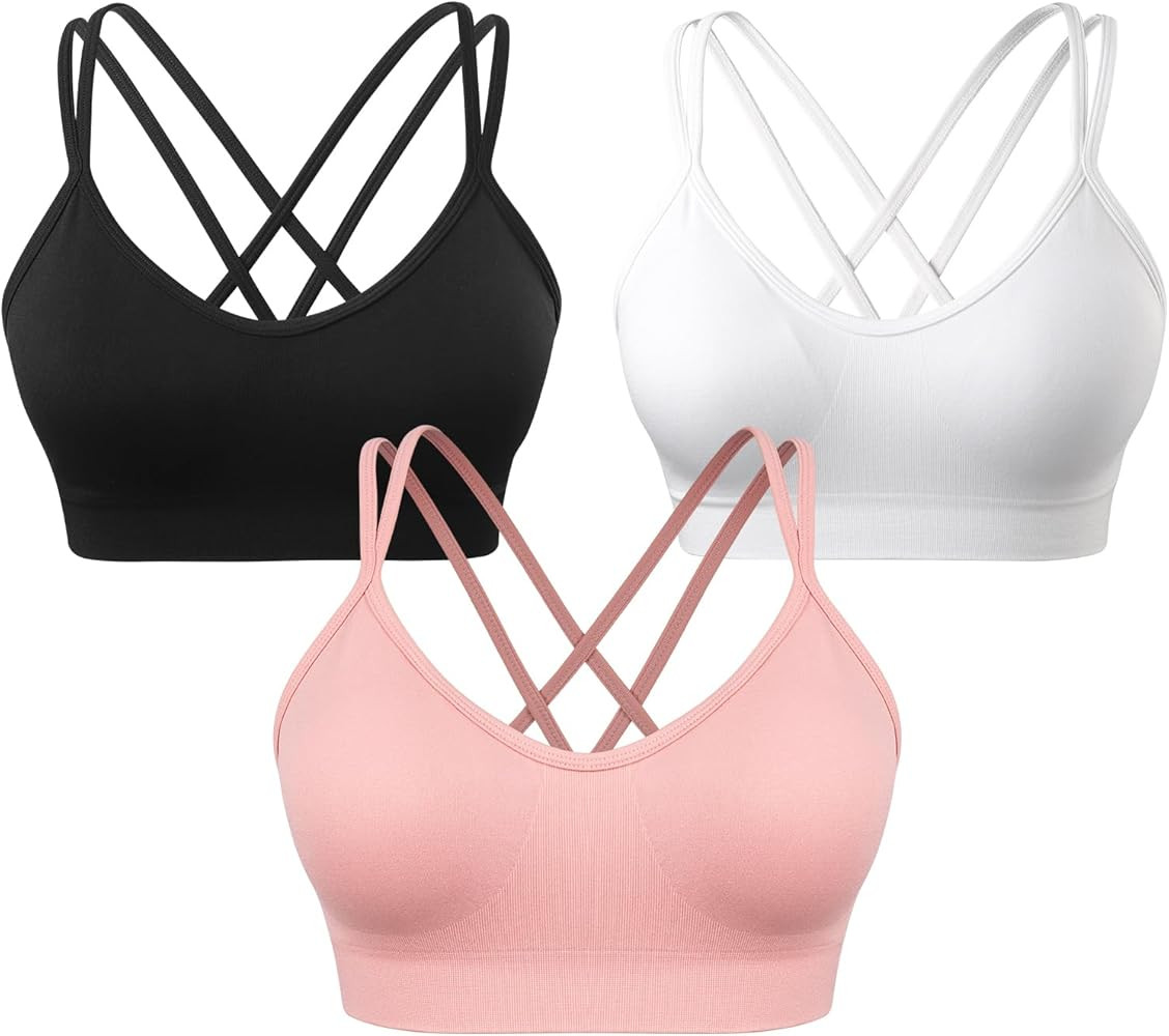 VEQKING Women's Cross Back Sports Bra Padded Strappy Medium Support Yoga Bra for Workout Fitness ... | Amazon (US)