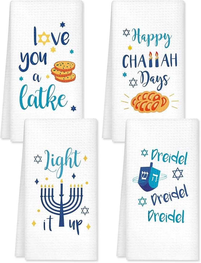 Vansolinne Hanukkah Kitchen Towels Chanukah Dish Towels Decorative Waffle Tea Towels Set of 4 - F... | Amazon (US)