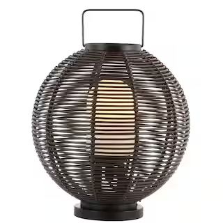 JONATHAN Y Jigu 22 in. Outdoor Woven Globe Asian LED Lantern, Coffee JYL6505A - The Home Depot | The Home Depot