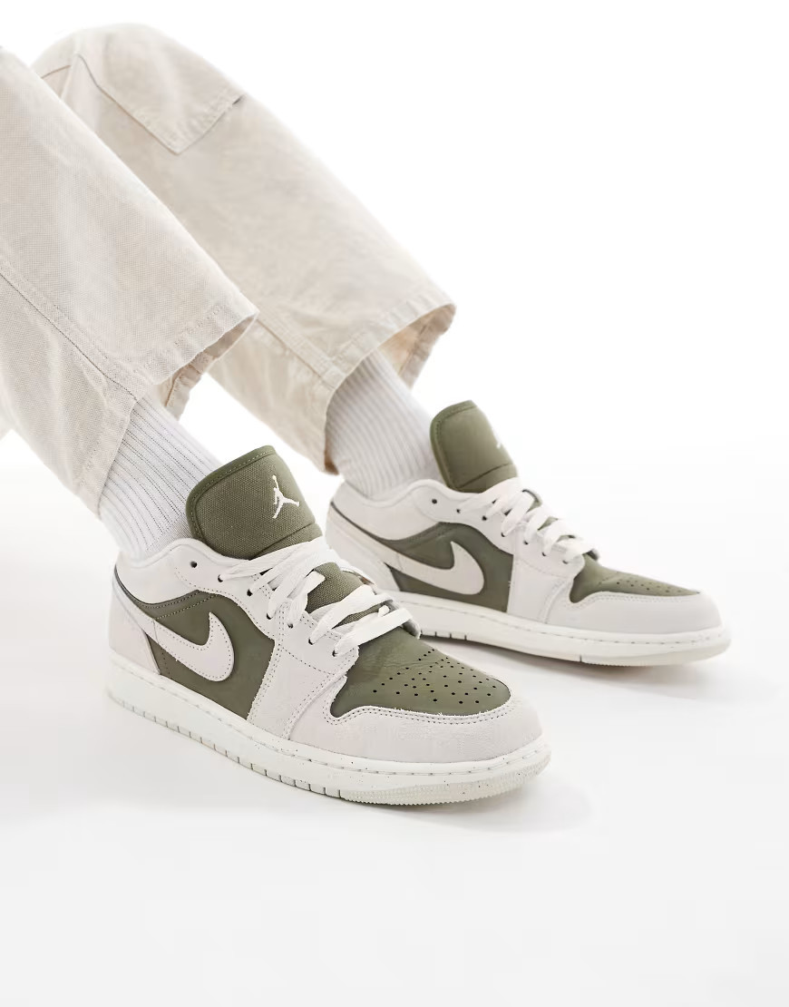 Nike Air Jordan 1 Low trainers in khaki and white-Green | ASOS (Global)