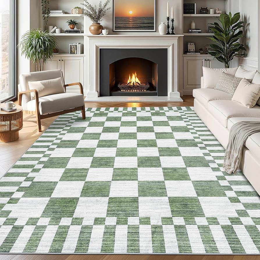 GarveeHome Sage Green Checkered Rug 5x7 Area Rugs Washable Checkerbroad Rug | Amazon (US)