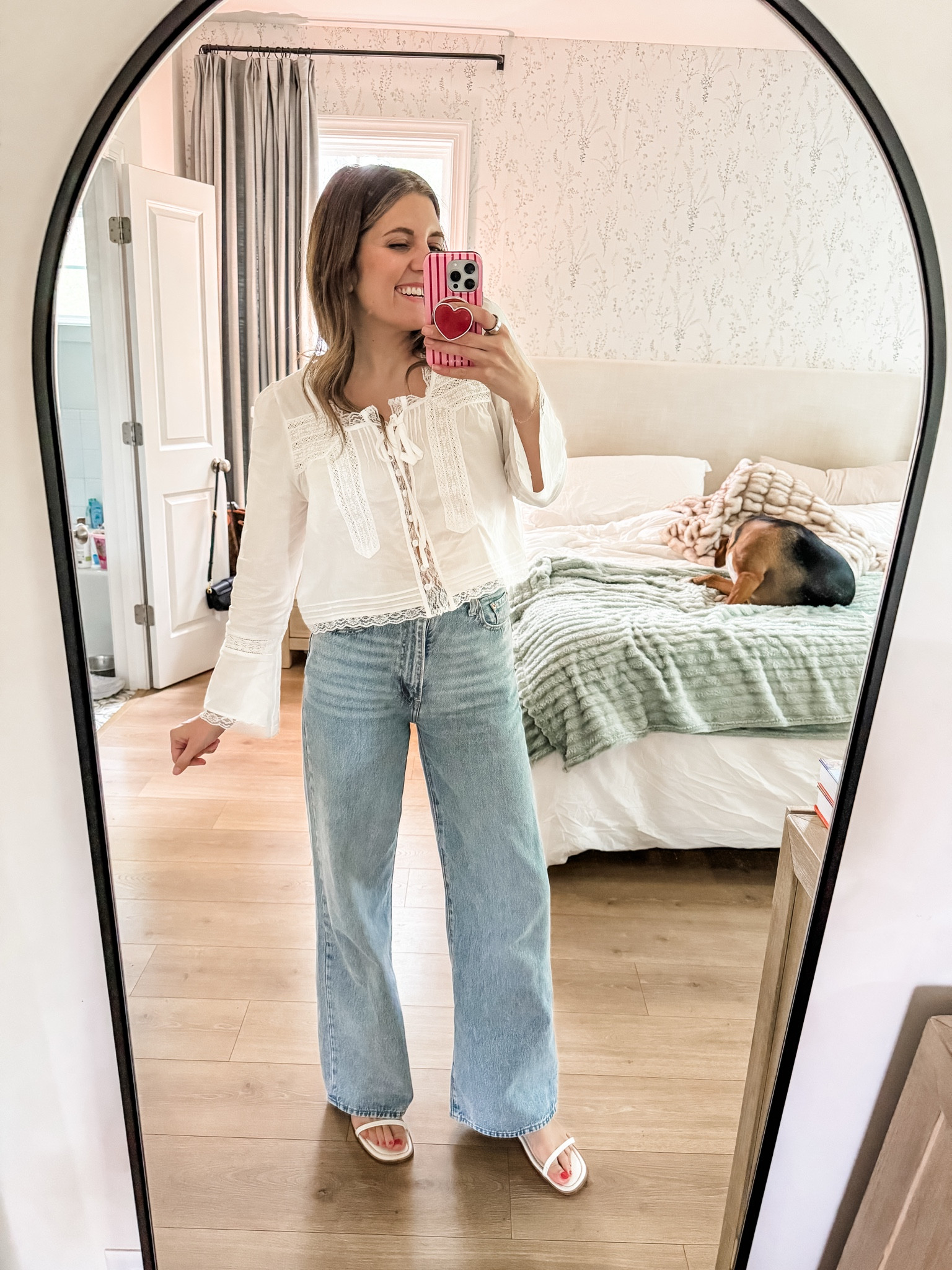 Wide leg jeans outfit! How I’m wearing my favorite wide leg jeans as a 40 year old mom! Size 27 in the Levi jeans. Fits tts! Levi’s 