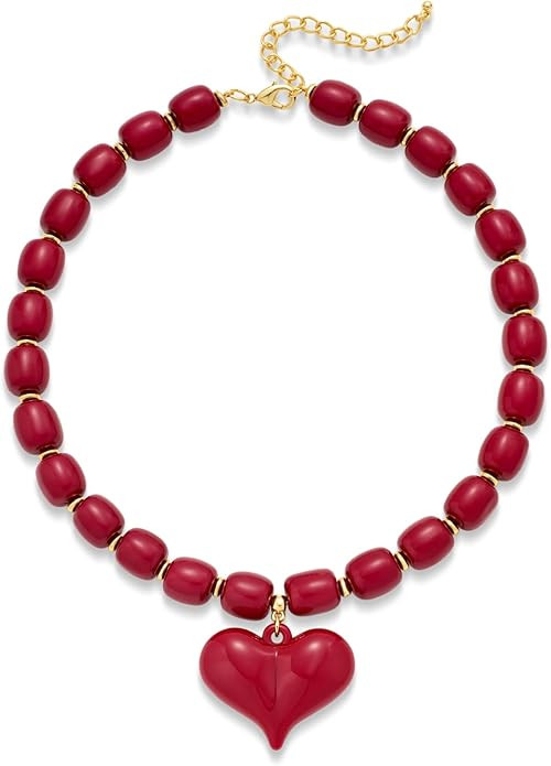 YUJIE Chunky Heart Penadnt Necklace for Women- Exaggerated Statement Puff Heart Necklace with Acr... | Amazon (US)