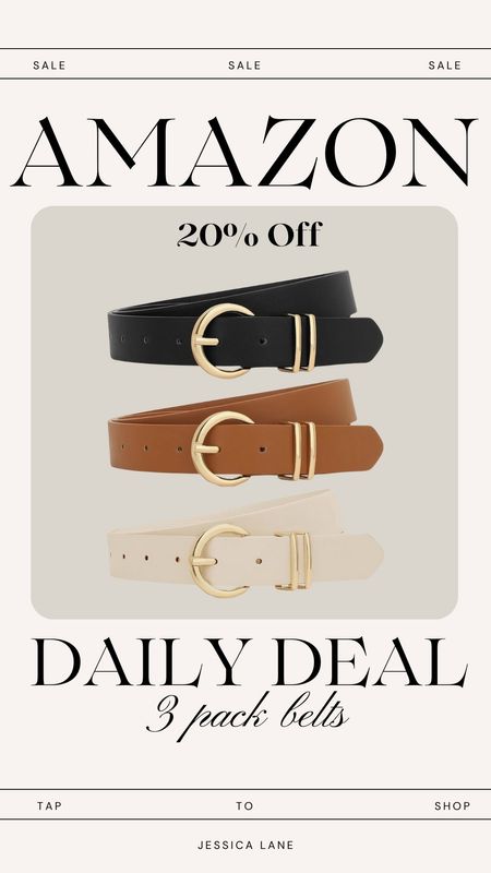 Amazon daily deal, save 20% on this three pack of neutral belts. Different color and shape options available. Amazon accessories, Amazon women's fashion, belts, belt three pack, neutral belts

#LTKsalealert #LTKstyletip #LTKfindsunder50