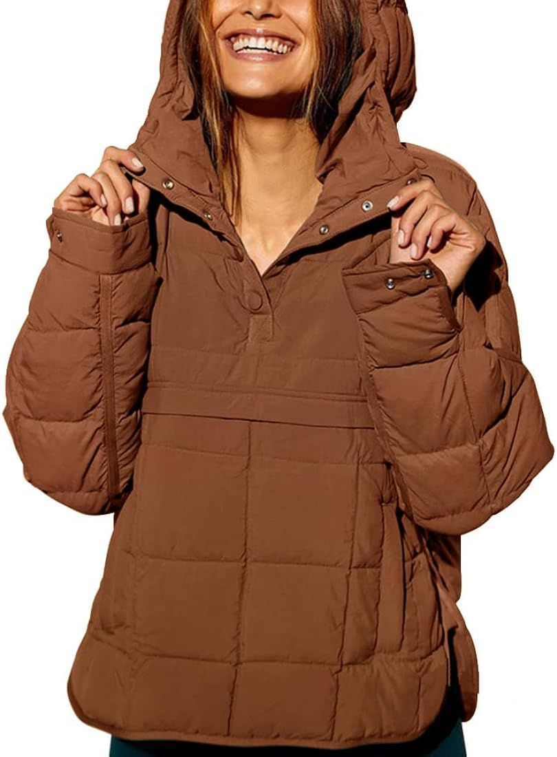 chouyatou Women's Quilted Pullover Puffer Jacket Packable Hooded Oversize Winter Coat Tops | Amazon (US)