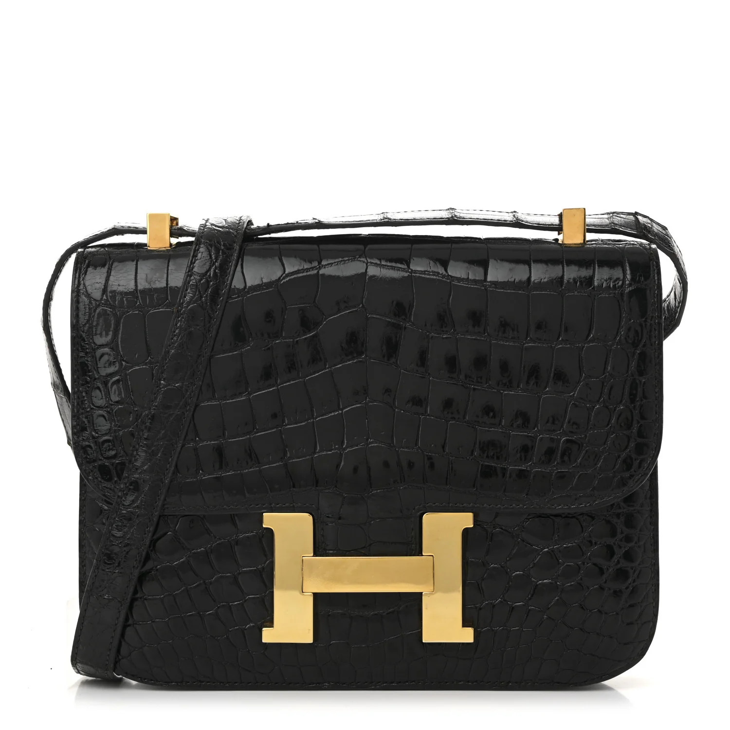 Shiny Caiman Crocodile Constance 23 Black | FASHIONPHILE (US)